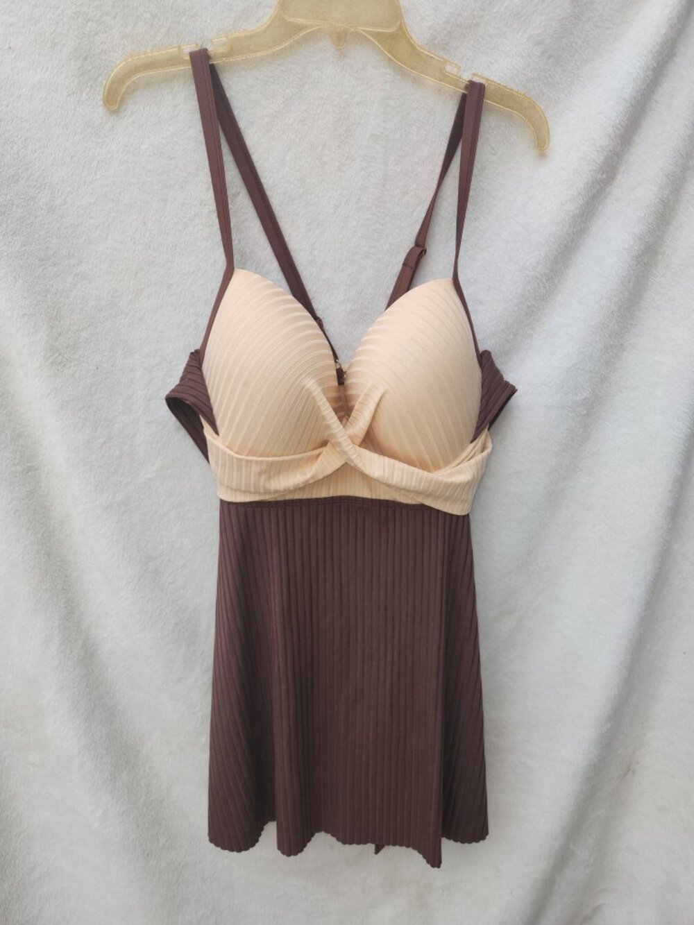 4X Women's Plus Brown Tan Tankini Top Bathing Suit Swimwear Beach Pool Sexy